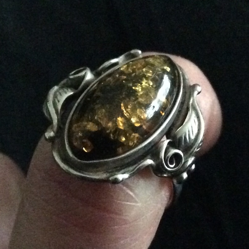 Gorgeous green amber ring